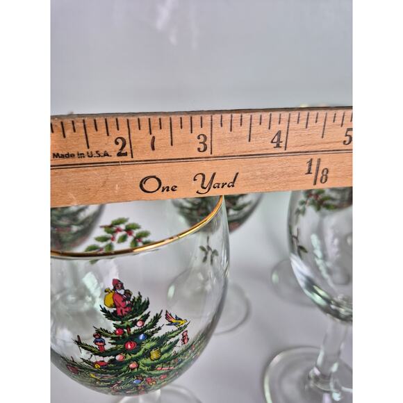 Vintage Spode Christmas Stemware Wine Water Glasses Holiday Set of 8 Holly Tree - Picture 10 of 10